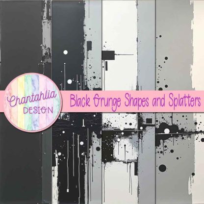 Free black grunge shapes and splatters digital papers