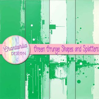 Free green grunge shapes and splatters digital papers