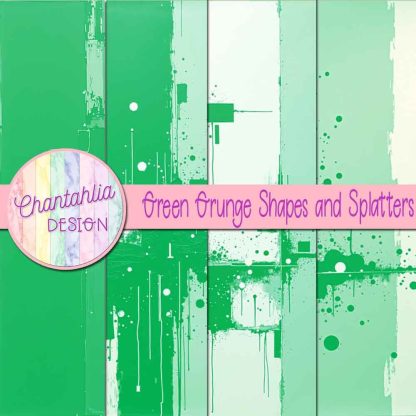 Free green grunge shapes and splatters digital papers