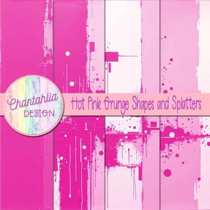 Free hot pink grunge shapes and splatters digital papers