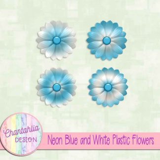 Free neon blue and white plastic flowers
