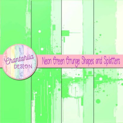 Free neon green grunge shapes and splatters digital papers