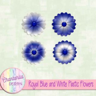Free royal blue and white plastic flowers