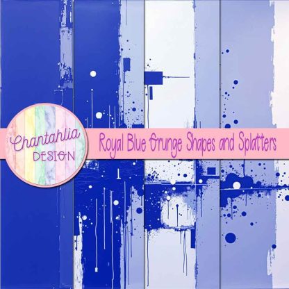 Free royal blue grunge shapes and splatters digital papers