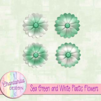 Free sea green and white plastic flowers