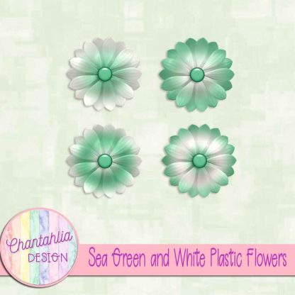 Free sea green and white plastic flowers