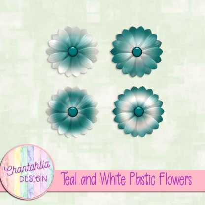Free teal and white plastic flowers
