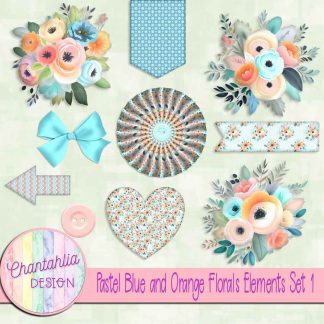 Free design elements in a Pastel Blue and Orange Florals theme
