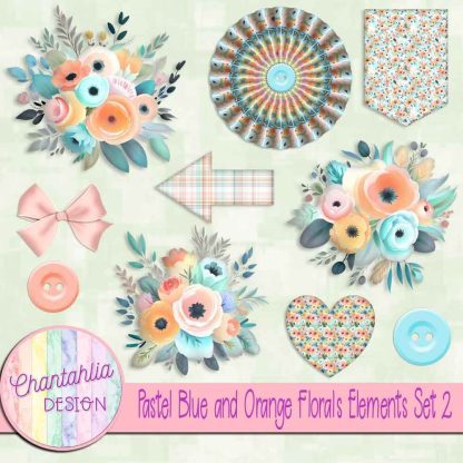 Free design elements in a Pastel Blue and Orange Florals theme