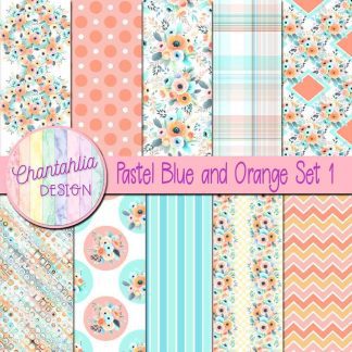 Free digital papers in a Pastel Blue and Orange Florals theme