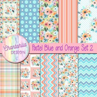 Free digital papers in a Pastel Blue and Orange Florals theme