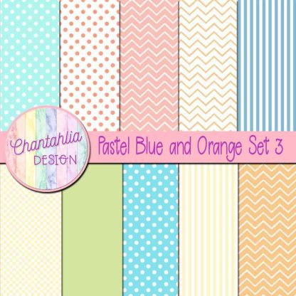 Free digital papers in a Pastel Blue and Orange Florals theme