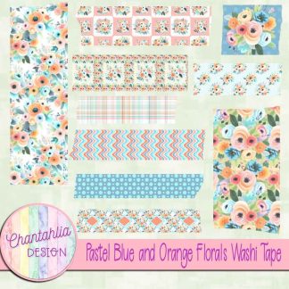Free washi tape in a Pastel Blue and Orange Florals theme