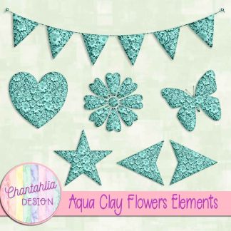 Free aqua clay flowers elements