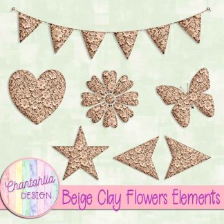 Free beige clay flowers elements