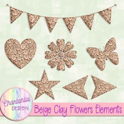 Free beige clay flowers elements