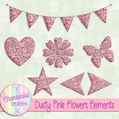 Free dusty pink clay flowers elements