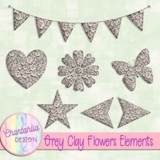 Free grey clay flowers elements