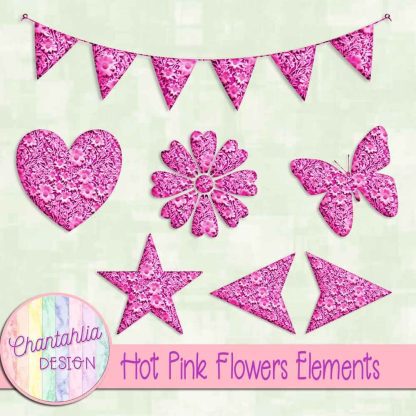 Free hot pink clay flowers elements