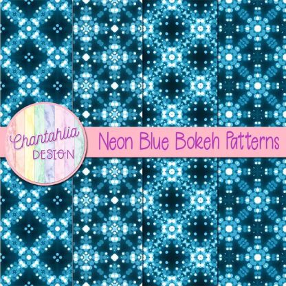 Free neon blue bokeh patterns digital papers