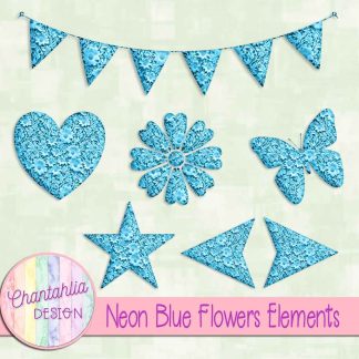 Free neon blue clay flowers elements