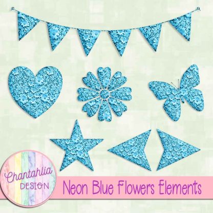 Free neon blue clay flowers elements