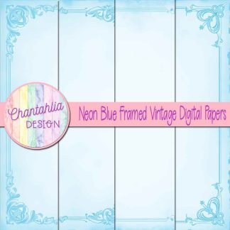 Free neon blue framed vintage digital papers