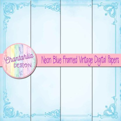 Free neon blue framed vintage digital papers