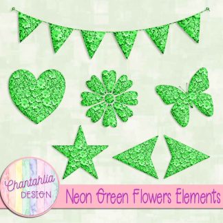 Free neon green clay flowers elements