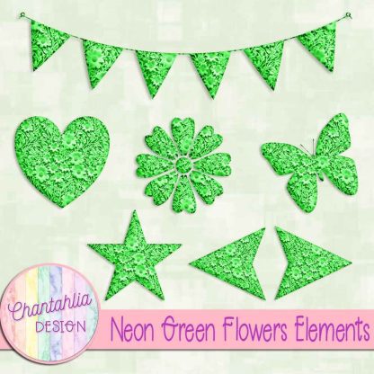 Free neon green clay flowers elements