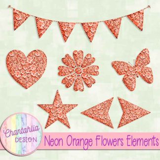 Free neon orange clay flowers elements