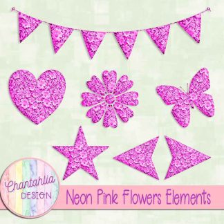 Free neon pink clay flowers elements