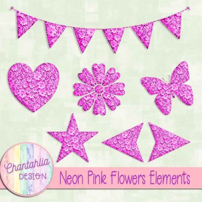 Free neon pink clay flowers elements