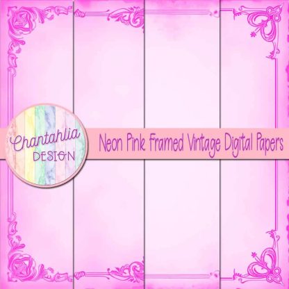 Free neon pink framed vintage digital papers