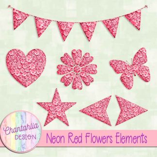 Free neon red clay flowers elements