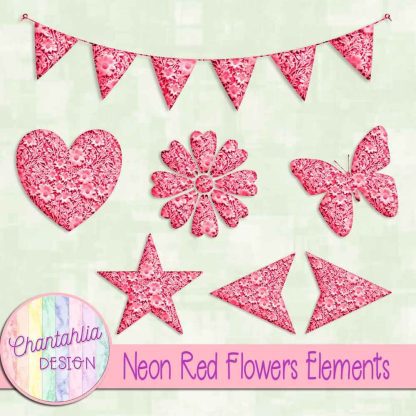 Free neon red clay flowers elements