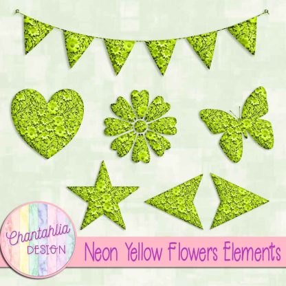 Free neon yellow clay flowers elements