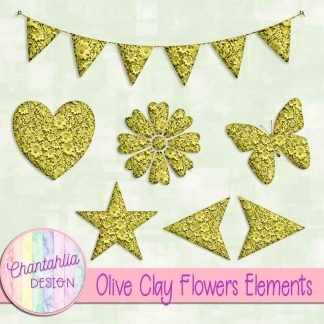 Free olive clay flowers elements