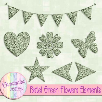 Free pastel green clay flowers elements