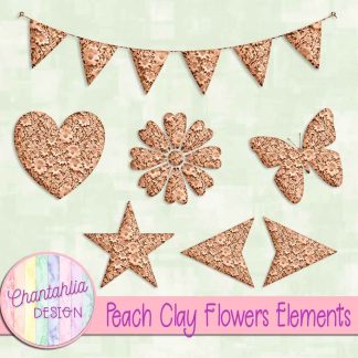 Free peach clay flowers elements