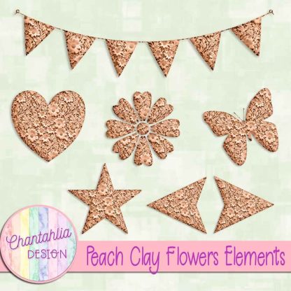 Free peach clay flowers elements