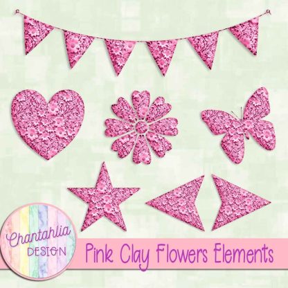 Free pink clay flowers elements