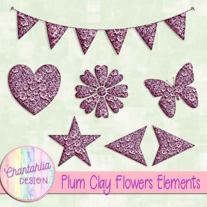 Free plum clay flowers elements
