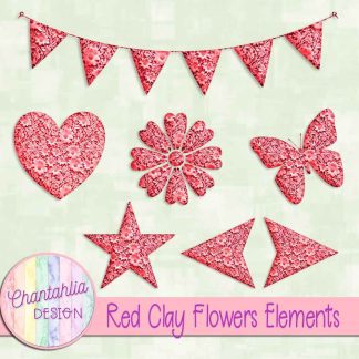 Free red clay flowers elements