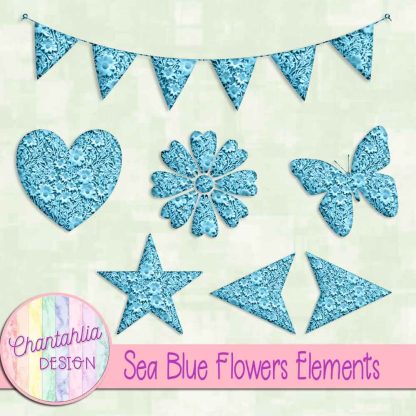 Free sea blue clay flowers elements