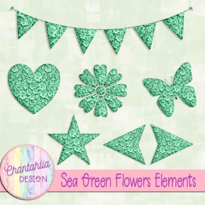 Free sea green clay flowers elements