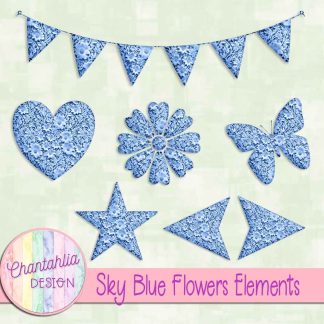 Free sky blue clay flowers elements