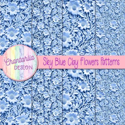 Free sky blue clay flowers patterns