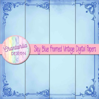 Free sky blue framed vintage digital papers