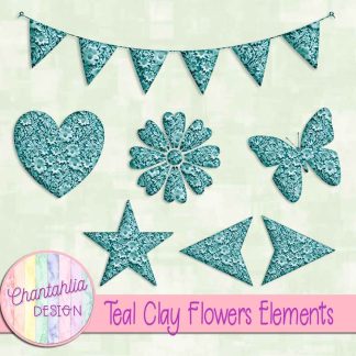 Free teal clay flowers elements